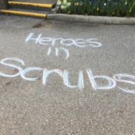 Kopernik essential worker support: heroes in scrubs chalk art